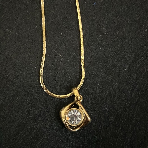 YVES SAINT LAURENT Necklace Gold Tone Big Stone Pendant YSL - Picture 2 of 3